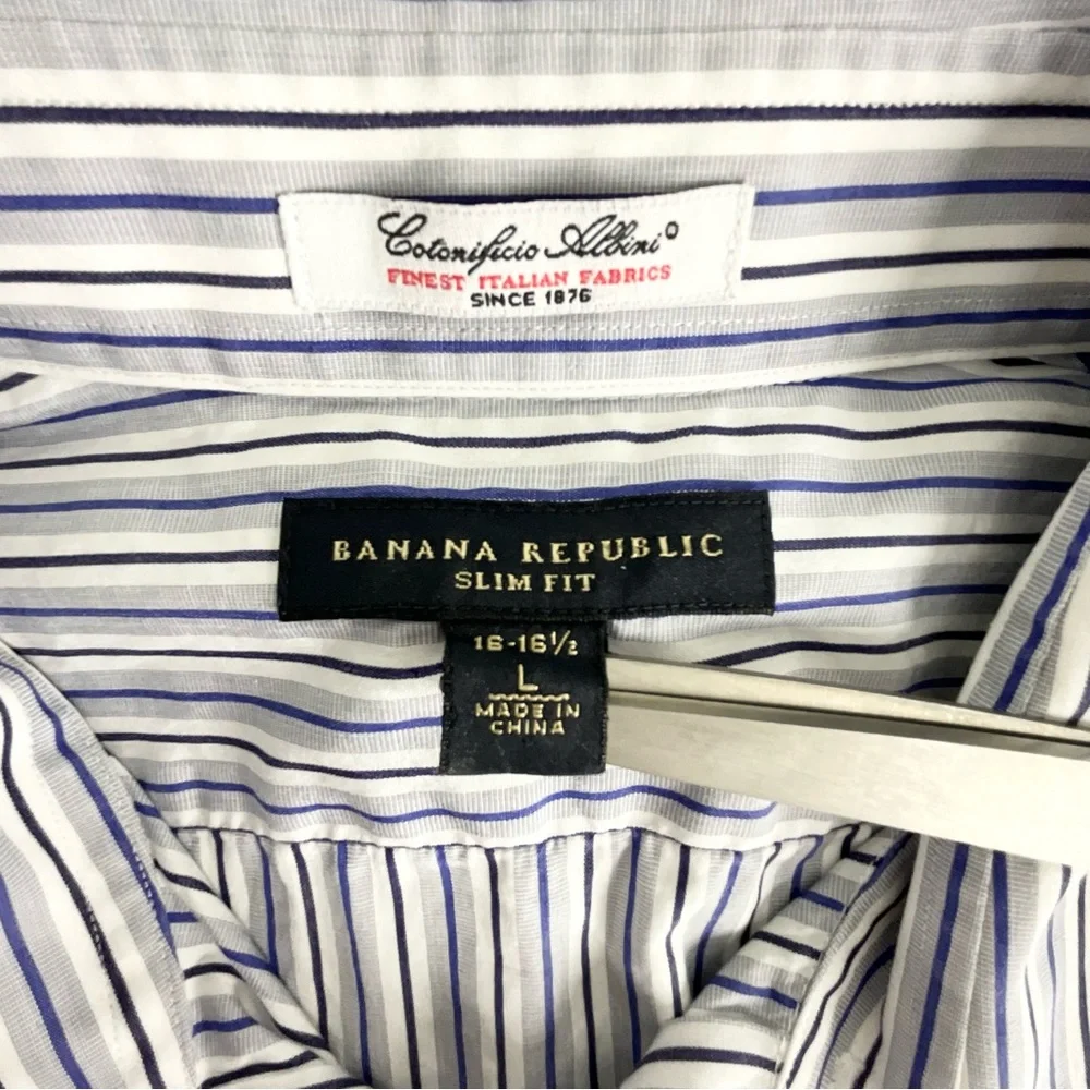 Banana Republic Slim Fit Italian Fabric Blue Stripe Button Down Shirt 16-16.5 L